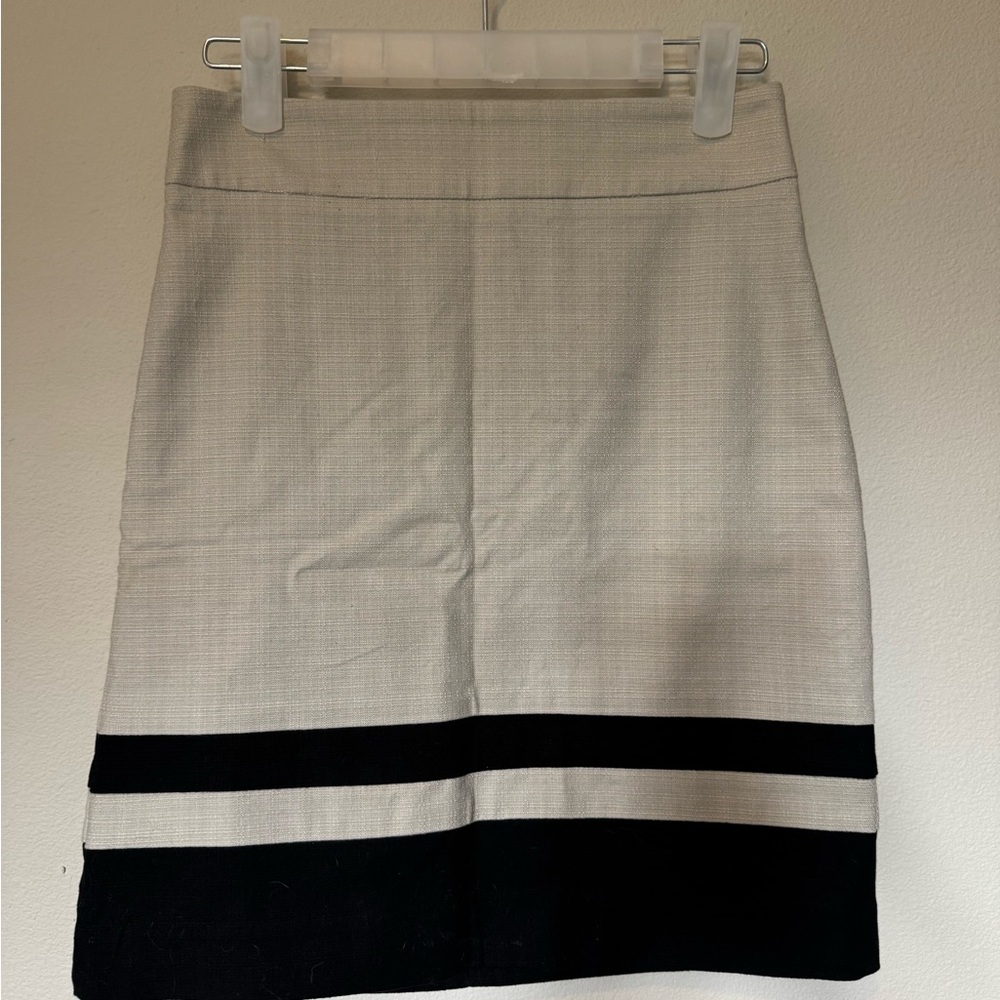 LOFT Cream Pencil Skirt with Black Stripes